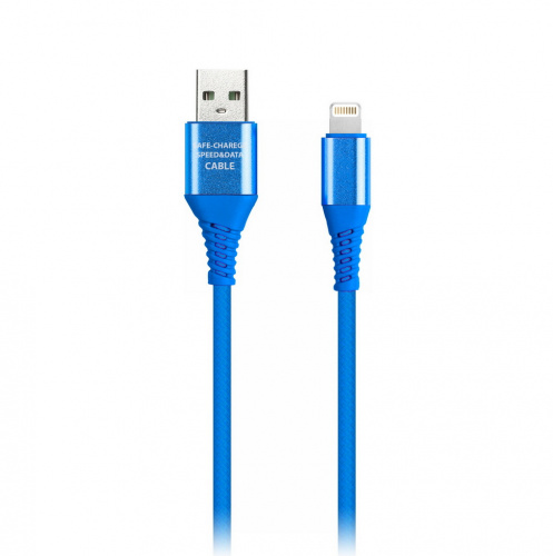 Кабель Smartbuy 8pin  в рез. оплет. Gear, 1м. мет.након., <2А, син.(1/50) (iK-512ERGbox blue)