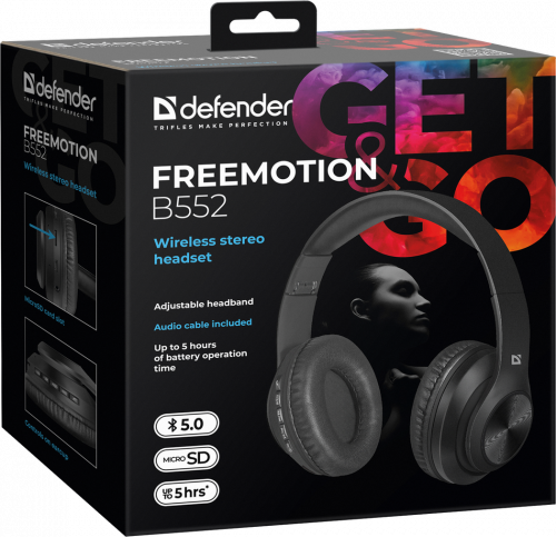 Беспроводные накладные наушники DEFENDER FreeMotion B552 Bluetooth, черные (1/24) (63552) фото 3