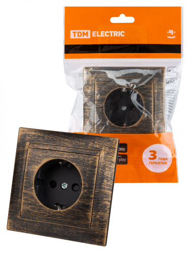 Розетка 2П+З 16А 250В с защ. шт. старинная бронза с/у, "Лама" (1/10) TDM (SQ1815-0752) Розетка 2П+З 16А 250В с защ. шт. старинная бронза с/у, "Лама" (1/10) TDM (SQ1815-0752)