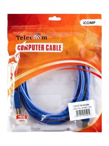 Кабель соединительный USB3.0 Am/Bm 1,8m Telecom (TUS7070-1.8M) (1/75) фото 2 Кабель соединительный USB3.0 Am/Bm 1,8m Telecom (TUS7070-1.8M) (1/75) фото 2