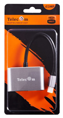 Кабель-переходник Mini DisplayPort (M) -> HDMI (F)+VGA (F) 4K@30Hz Alum Grey Telecom (TA6080) (1/200) фото 2