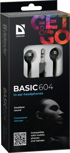 Наушники внутриканальные DEFENDER Basic 604 вкладыши, шнур 1.2 м, черные (1/50) (63604) фото 5