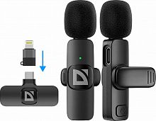Микрофон петличный DEFENDER Talky-138 wrls, черный, 2шт, адаптер (1/100) (64152)