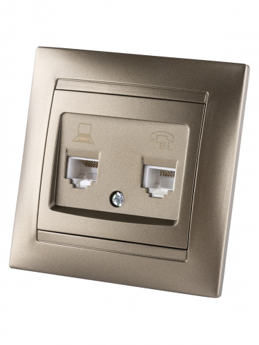 Розетка телефонная RJ11 + компьютерная RJ45 бронза , с/у, "Лама" (10/120) TDM (SQ1815-0719) фото 5