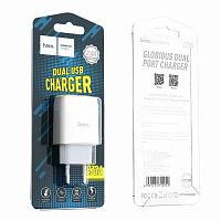 Блок питания сетевой 2 USB HOCO C73A, Glorious, 2400mA, пластик, цвет: белый (1/36/216) (6931474712912)
