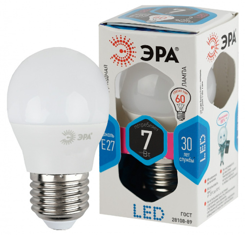 Лампа светодиодная ЭРА STD LED P45-7W-840-E27 E27 / Е27 7Вт шар нейтральный белый свет (1/100) (Б0020554) фото 5