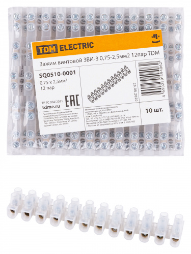 Зажим винтовой ЗВИ-3 0,75-2,5мм2 12пар TDM (10/500) (SQ0510-0001) Зажим винтовой ЗВИ-3 0,75-2,5мм2 12пар TDM (10/500) (SQ0510-0001)