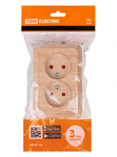 Розетка TDM угловая двойная 2П открытой установки с з/ш IP20 250В 10А сосна "Ладога" (6/72) (SQ1801-0442) фото 2