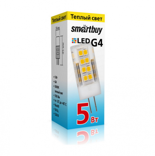 Лампа светодиодная SMARTBUY G4 5Вт 220V 3000K (капсульная, теплый свет) (10/500) (SBL-G4220 5-30K)