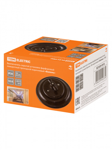 Выключатель скрытой установки фарфоровый поворотный проходной с ручкой (бантик) 10А коричневый «Болонь» TDM (SQ1820-0416) фото 2 Выключатель скрытой установки фарфоровый поворотный проходной с ручкой (бантик) 10А коричневый «Болонь» TDM (SQ1820-0416) фото 2