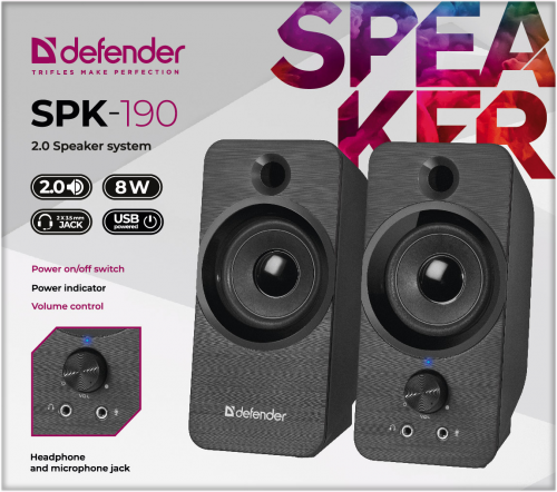 Акустическая 2.0 система DEFENDER SPK-190 черный, 8 Вт, питание от USB (1/24) (65190) фото 8