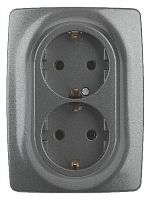 Розетка ЭРА, серии ЭРА 12, 2X2P+E Schuko со шторками, 16A-250В, IP20, графит (10/100/2000) 12 -2108- 12