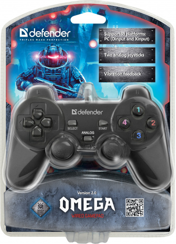 Проводной геймпад DEFENDER Omega USB,12 кнопок, 2 стика, черный (1/20/40) (64247) фото 7