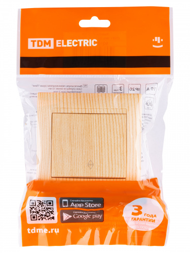 Выключатель на 2 направления 1 клавишный 10А сосна, с/у "Лама" TDM (1/10/120) (SQ1815-0306) фото 2 Выключатель на 2 направления 1 клавишный 10А сосна, с/у "Лама" TDM (1/10/120) (SQ1815-0306) фото 2