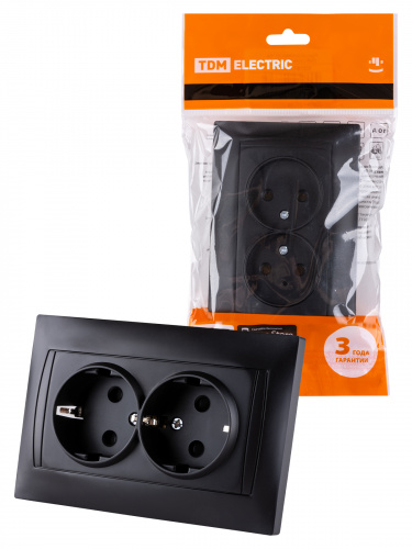 Розетка двойная 2П+З 16А 250В с защ. шт. графит , с/у, "Лама" (6/72) TDM (SQ1815-0613) Розетка двойная 2П+З 16А 250В с защ. шт. графит , с/у, "Лама" (6/72) TDM (SQ1815-0613)