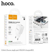 Блок питания сетевой 1 Type-C HOCO C146A Charm, 3.0A, PD20Вт, цвет: белый (1/30/180) (6942007630245)