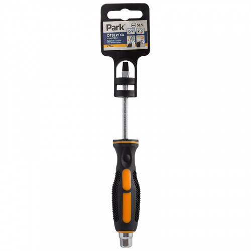 Отвертка Park ударная SL5х7,5см с упором под гаечный ключ, двухкомпонентная рукоятка, шлицевая (1/12/180) (008421)