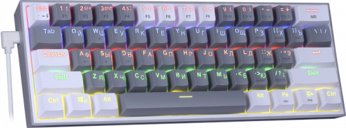 Клавиатура проводная игровая механическая REDRAGON Fizz Радужн,61 клав,тих,серо-белая (1/10) (70675) фото 4