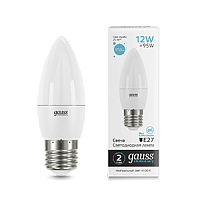 Лампа светодиодная GAUSS Elementary Свеча 12W 950lm 4100K E27 1/10/100 (30222)