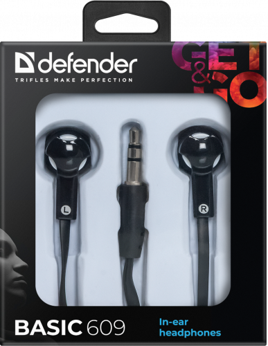 Наушники внутриканальные DEFENDER Basic 609 вакуумные, шнур 1.1 м, черные/белые (1/50) (63609) фото 6
