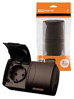 Розетка двойная 2П+3 открытой установки IP54 16А с крышкой шоколад "Селигер" TDM (5/60) (SQ1818-0214)