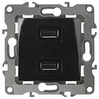 Розетка ЭРА, серии ЭРА 12, 2хUSB 230В/5В-2100мА, IP20, с/у, чёрный (6/60/1920) 12 -4110-06