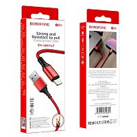 Кабель USB - 8 pin Borofone BX54, 1.м, 2.4A, нейлон, цвет: красный (1/1000) (6931474745804)