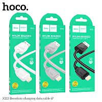 Кабель USB - 8 pin HOCO X113 Beneficio, 1.0м, круглый, 2.4А, нейлон, цвет: серый (1/31/310) (6942007646130)