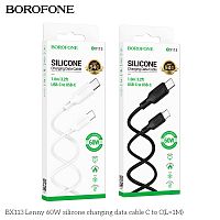 Кабель Type-C - Type-C Borofone BX113 Lenny, 1.0м, 3.0A, PD60Вт, силикон, цвет: чёрный (1/360) (6941991115455)