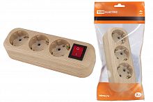 Колодка розеточная 3 гнезда 2П+3 с выключателем16А 250В "Эко" (сосна) TDM (1/120) (SQ1806-0049)