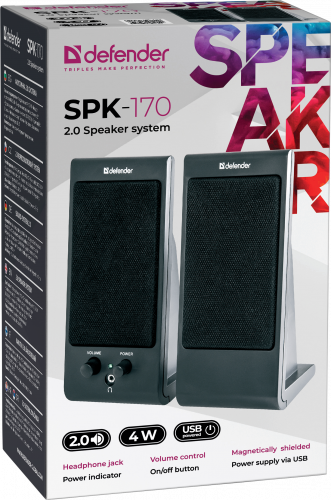 Акустическая 2.0 система DEFENDER SPK-170, USB, чёрная (1/40) (65165) фото 3