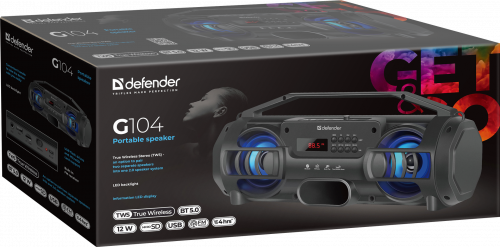 Портативная акустика DEFENDER G104 12Вт, Light/BT/FM/TF/USB/TWS, встроенная подсветка, черная (1/10) (65104) фото 2