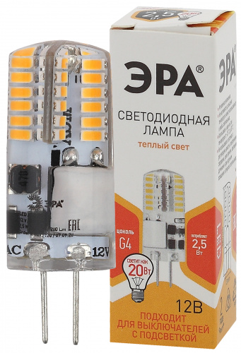 Лампа светодиодная ЭРА STD LED-JC-2,5W-12V-SLC-827-G4 G4 2,5Вт силикон капсула теплый белый свет (1/500) (Б0049089)