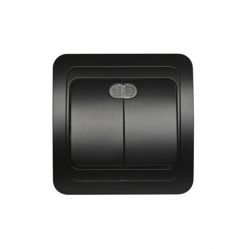 Выключатель SMARTBUY скрытая установка, 2-клавишный с индикатором 10А черный "Марс" (SBE-02b-10-SW2-1-c) (10/200)