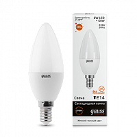 Лампа светодиодная GAUSS Elementary Свеча 6W 420lm 3000K Е14 1/10/100 (33116)