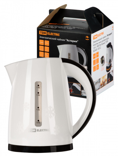 Чайник TDM электрический "Астерия", пластик, окно уровня воды, 1,8 л, 1800 Вт, белый (1/12) (SQ4001-0012)