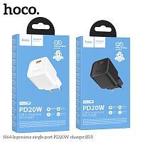 Блок питания сетевой 1 Type-C HOCO N64, PD20Вт, цвет: белый (1/13/130) (6942007655118)