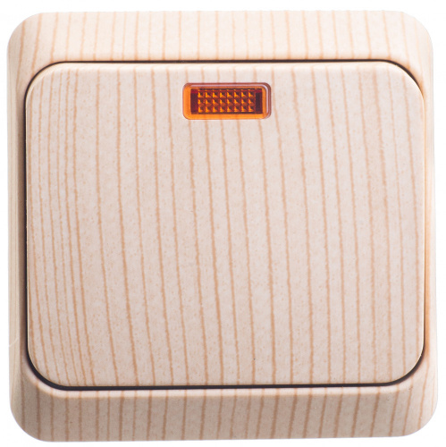 Выключатель 1-кл. О/У ЭТЮД Дача 10А IP20 с подсветкой сосна Systeme Electric BA10-005D (1/25/200)