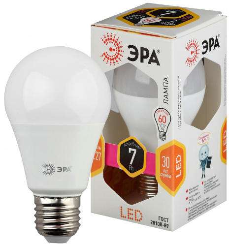 Лампа светодиодная ЭРА STD LED A60-7W-827-E27 E27 / Е27 7Вт груша теплый белый свет (1/100) (Б0029819) фото 5