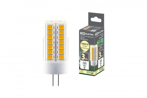 Лампа светодиодная TDM G4-3 Вт-230 В-3000 К, SMD, 16x43 мм (1/20/1000) (SQ0340-0210)