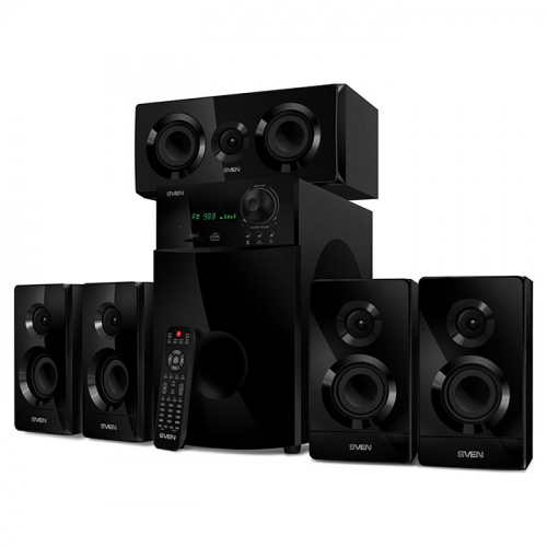 Акустическая система 5.1 SVEN HT-210, чёрный, мощность (RMS):50Вт+5x15Вт, Bluetooth, Optical, Coaxial, FM-тюнер, USB/SD, дисплей, ПДУ (SV-014124)