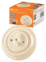 Выключатель скрытой установки фарфоровый поворотный 2-кл. с ручкой (бантик) 10А сл. кость «Болонь» TDM (SQ1820-0315)