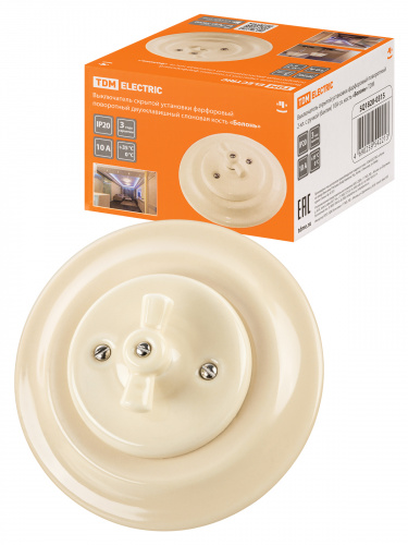 Выключатель скрытой установки фарфоровый поворотный 2-кл. с ручкой (бантик) 10А сл. кость «Болонь» TDM (SQ1820-0315) Выключатель скрытой установки фарфоровый поворотный 2-кл. с ручкой (бантик) 10А сл. кость «Болонь» TDM (SQ1820-0315)