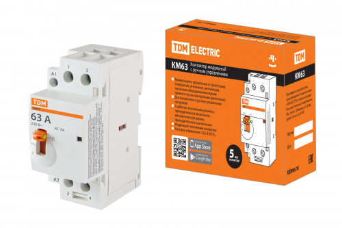 Контактор модульный с ручным управлением КМ63/2-63 2НО 230В АС TDM (1/60) (SQ0213-0104)