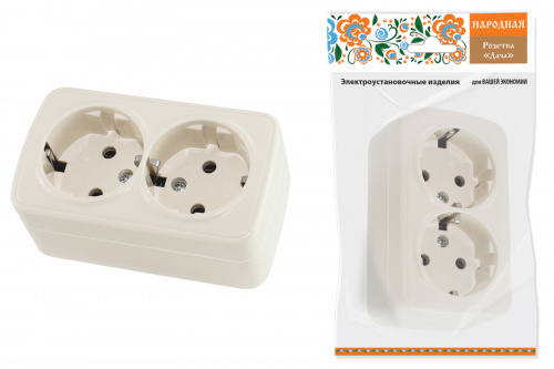 Розетка двойная 2П+3 открытой установки IP20 16А, сл. кость "Дача" Народная (1/8/80) (SQ1824-0023)