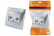 Розетка скрытая установка, телефонная RJ11 + компьютерная RJ45 серебр. металлик "Лама" TDM (SQ1815-0219)