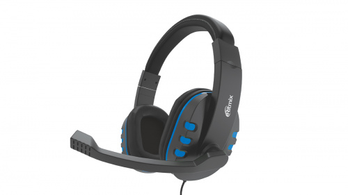 Игровая гарнитура RITMIX RH-555M Gaming Blue, полноразмерные, 40 мм, 20-20000 Гц, регулировка громкост, черный/синий (1/20) (80001151)