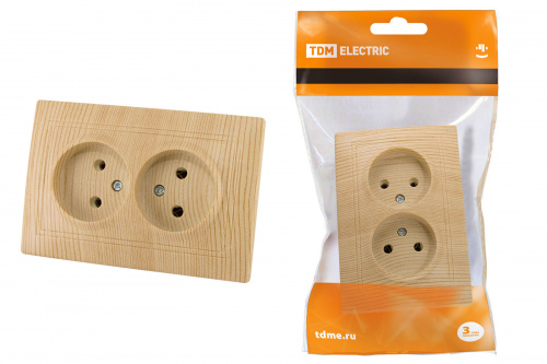 Розетка скрытая установка, двойная 2П 10А 250В "ЭКО" (сосна) "Таймыр" (1/200) TDM (SQ1814-0213)