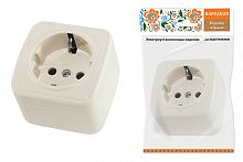 Розетка 2П+З открытой установки IP20 16А, сл. кость "Дача" Народная (1/10/100) (SQ1824-0021)