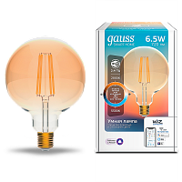 Лампа светодиодная GAUSS Smart Home, филамент, Wi-Fi и голосовое управление, програм-ние режимов, диммер, DIM+CCT E27 G95 Golden 6,5 Вт 2000-5500 (1340112)